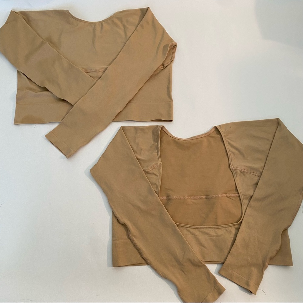 Rhonda Shear Long Sleeve Nude/Tan Shapewear Crop Top - 2 Pack